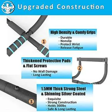 KOMSURF Pull Up Bar for Doorway, Portable Chin Up Bar Wall Mounted, Body Workout Exercise Bar for Home, Multi-Grip Fitness Bar No Screw