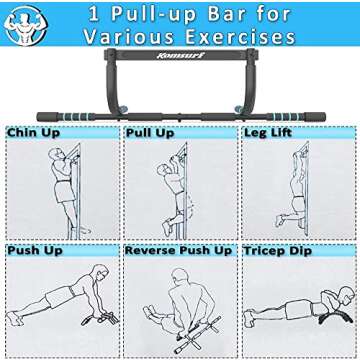 KOMSURF Pull Up Bar for Doorway, Portable Chin Up Bar Wall Mounted, Body Workout Exercise Bar for Home, Multi-Grip Fitness Bar No Screw