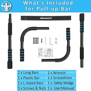 KOMSURF Pull Up Bar for Doorway, Portable Chin Up Bar Wall Mounted, Body Workout Exercise Bar for Home, Multi-Grip Fitness Bar No Screw