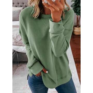 Dokotoo Womens Casual Oversized Long Sleeve Round Neck Sweatshirt Side Split Loose Fit Solid Basic P...