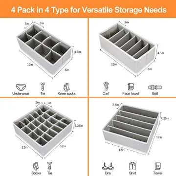 GOGOODA 4 Pcs Underwear Drawer Organizers for Neat Storage