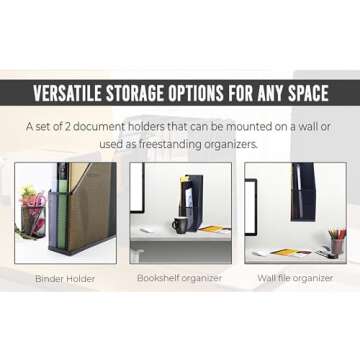 YBM HOME Wall Magazine Holder and Desk Organizer Rack Keeps Up to 20 Magazines Upright, Steel Mesh Magazine Desk Organizer and File Storage for Home and Office - Black