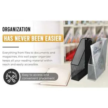 YBM HOME Wall Magazine Holder and Desk Organizer Rack Keeps Up to 20 Magazines Upright, Steel Mesh Magazine Desk Organizer and File Storage for Home and Office - Black
