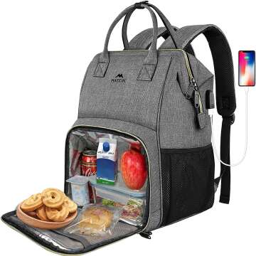 Insulated Lunch Backpack with USB Port for Work & School