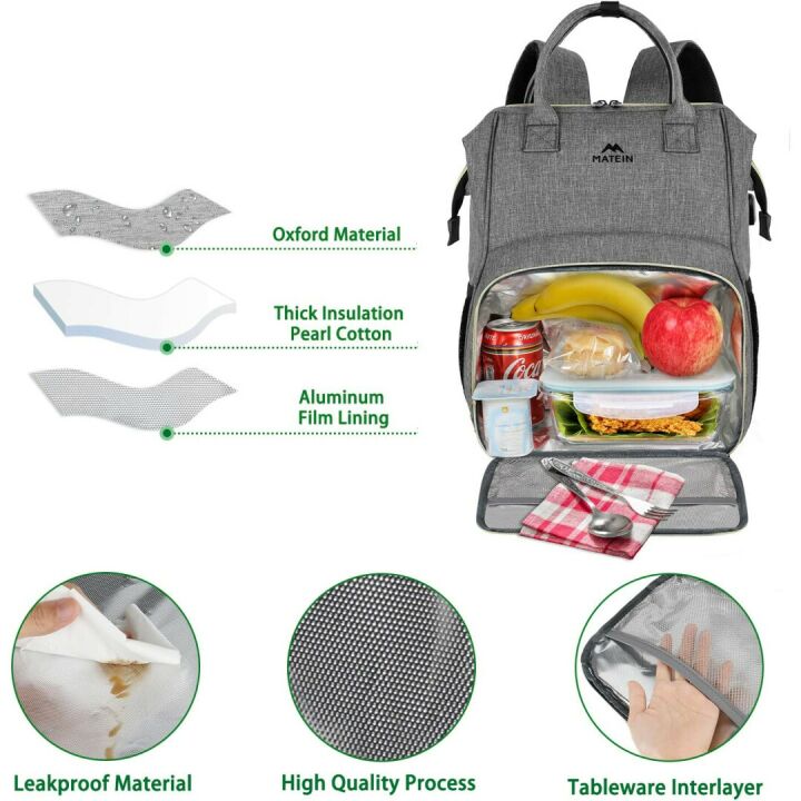 Insulated Lunch Backpack with USB Port for Work & School
