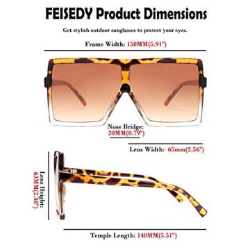 FEISEDY Women Square Oversized Sunglasses UV400 Protection