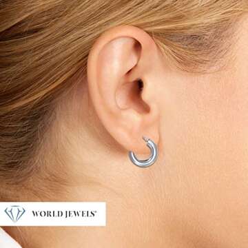 World Jewels 925 Sterling Silver Chunky Small 7/8" Round Hoop Earrings for Women - Italian Made, Lightweight Hoop Earrings, Silver Hoop Earrings for Women - Hoop Earring Gifts for Women and Teens