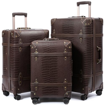 NZBZ Vintage Luggage Sets for Women, 3 Piece Faux Leather Retro Luggage Sets, Hardside Lightweight S...