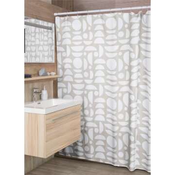 Beige White Abstract Print Shower Curtain - Boho Pattern - Modern Minimalist Home Decor - Neutral Sc...