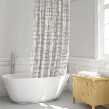 Beige White Abstract Print Shower Curtain - Boho Pattern - Modern Minimalist Home Decor - Neutral Scandi Style Fabric Shower Curtain For Any Bathroom - 72x72 Inches (Neutral Half Circle)