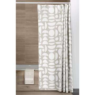 Beige White Abstract Print Shower Curtain - Boho Pattern - Modern Minimalist Home Decor - Neutral Scandi Style Fabric Shower Curtain For Any Bathroom - 72x72 Inches (Neutral Half Circle)