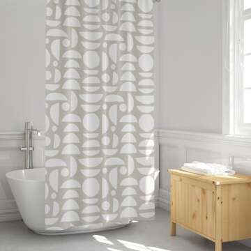 Beige White Abstract Print Shower Curtain - Boho Pattern - Modern Minimalist Home Decor - Neutral Scandi Style Fabric Shower Curtain For Any Bathroom - 72x72 Inches (Neutral Half Circle)