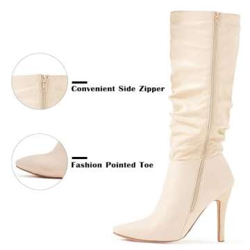 katliu Women Suede Knee High Boots Pointed Toe Stiletto Boot Slouchy Zipper High Heel Boots Size 8