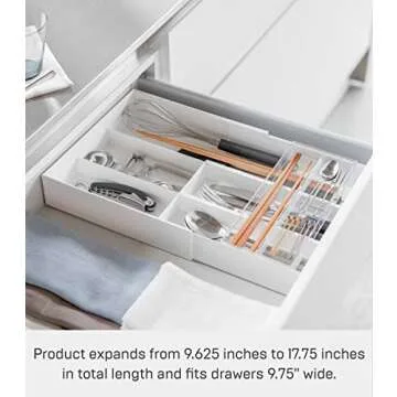 Yamazaki Home Tower Cutlery Drawer Organizer - Kitchen Silverware Utensil Storage Tray - Expandable Ii - Abs Plastic
