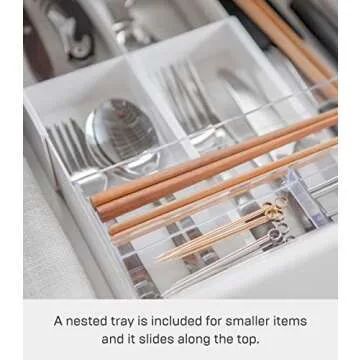Yamazaki Home Tower Cutlery Drawer Organizer - Kitchen Silverware Utensil Storage Tray - Expandable Ii - Abs Plastic