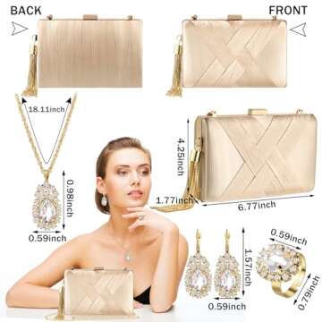 Quelay 4 Pcs Women Satin Clutch Purse Handbag Evening Bag for Wedding Banquet Handbag Vintage Neckla...