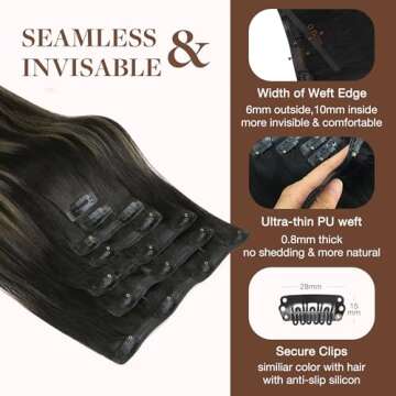 GOO GOO Clip in Hair Extensions Real Human Hair, Remy Human Hair Extensions Clip ins for Women, Natural Human Hair, 20inch 150g 7Pcs, 1B/16/1B Balayage Natural Black to Light Blonde