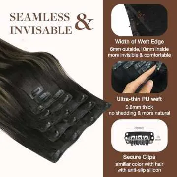 GOO GOO Clip in Hair Extensions Real Human Hair, Remy Human Hair Extensions Clip ins for Women, Natural Human Hair, 20inch 150g 7Pcs, 1B/16/1B Balayage Natural Black to Light Blonde