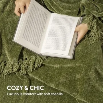 RECYCO Throw Blanket Soft Cozy Chenille Throw Blanket with Fringe Tassel for Couch Sofa Chair Bed Living Room Gift (Loden Green, 50'' x 60'')