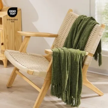 RECYCO Throw Blanket Soft Cozy Chenille Throw Blanket with Fringe Tassel for Couch Sofa Chair Bed Living Room Gift (Loden Green, 50'' x 60'')