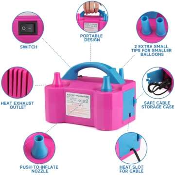 OWill Electric Balloon Pump,Portable Air Blower with Dual Nozzle Machine Inflator for Fast, (110V-12...