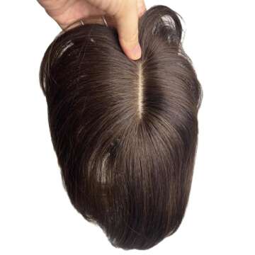 Invisible Human Hair Toppers For Women Clip In Toppers With 3D Air Bangs Fringe Straight 10x11cm Mid...