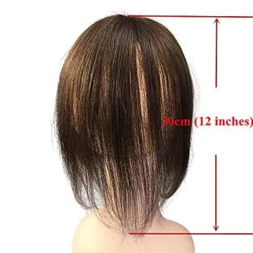 Invisible Human Hair Toppers For Women Clip In Toppers With 3D Air Bangs Fringe Straight 10x11cm Middle Part PU Scalp Wiglets Hairpieces Increase Hair Volume (30cm, Dark Brown)