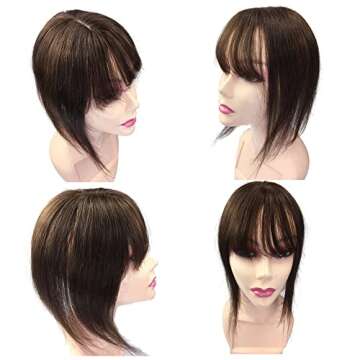 Invisible Human Hair Toppers For Women Clip In Toppers With 3D Air Bangs Fringe Straight 10x11cm Middle Part PU Scalp Wiglets Hairpieces Increase Hair Volume (30cm, Dark Brown)