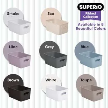 Superio Ribbed Collection - Decorative Plastic Open Home Storage Bins Organizer Baskets, Taupe (Set of 3) 1 Medium, 2 Small - Container Boxes for Organizing Closet Shelves Drawer Shelf