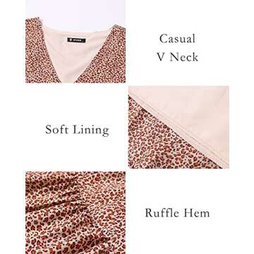BTFBM Women Summer Tunic Dress V Neck Short Sleeve Casual Loose Cute Leopard Floral Print Babydoll S...