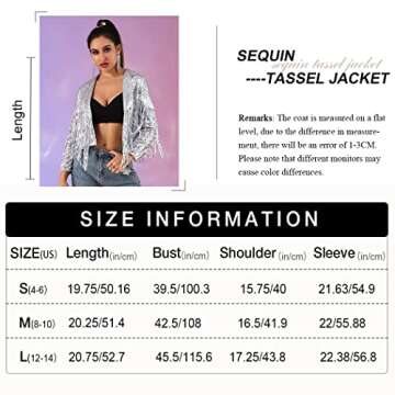 Edary Women's Sequin Jacket Coat Sparkly Long Sleeve Tassel Blazer Fringe Party Club New Years Eve Sequin Jackets（Silver,M