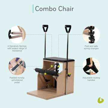 Balanced Body Pilates Combo Chair with Handles, Pilates Equipment for Home and Studio Use