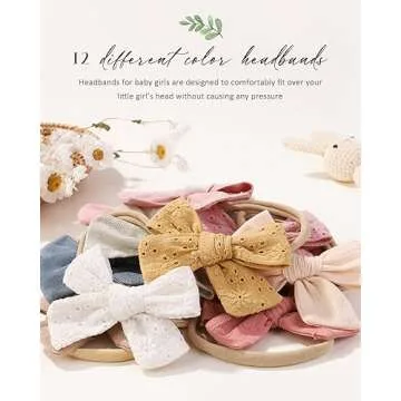 jollybows 12pcs Baby Girls Hair Bows Nylon Elastic Headband Hair Accessories for Infants Toddlers Newborn