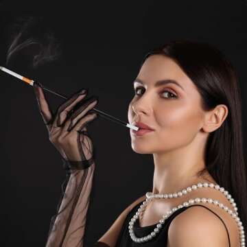 4E's Novelty 2 Long Cigarette Holders & 2 Fake Puff Cigarettes with Smoke for Halloween Accessories for Women Costumes Gatsby Roaring 1920s Flapper Costume Photo Prop