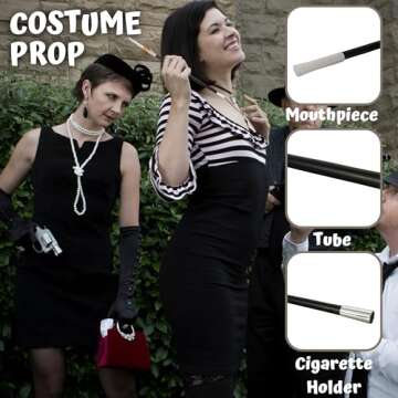 4E's Novelty 2 Long Cigarette Holders & 2 Fake Puff Cigarettes with Smoke for Halloween Accessories for Women Costumes Gatsby Roaring 1920s Flapper Costume Photo Prop