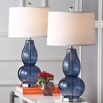 SAFAVIEH Lighting Collection Mercurio Blue Glass Double Gourd 29-inch Bedroom Living Room Home Offic...
