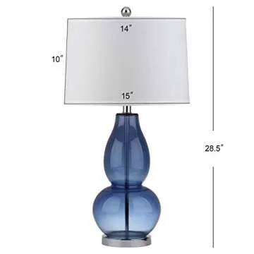 SAFAVIEH Lighting Collection Mercurio Blue Glass Double Gourd 29-inch Bedroom Living Room Home Office Desk Nightstand Table Lamp Set of 2 (LED Bulbs Included)