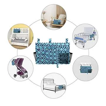 Surblue Bedside Caddy Hanging Bed Organizer Storage Bag Pocket for Bunk and Hospital Beds, College Dorm Rooms Baby Bed Rails, Camp 8 Pockets, (Large, Blue Plaid)