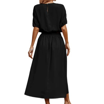BZSFW Women's Two Piece Outfits 2023 Summer Solid Color Casual Loose Puff Sleeve Crop Top and Pleated Long Skirt Set (as1, alpha, m, regular, regular, Black)