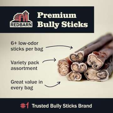 Redbarn Pet Products All Natural 5-8" Bully Sticks for Small & Large Dogs - Healthy Long Lasting Che...