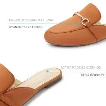 MUSSHOE Mules for Women Flats Comfortable Slip on Women Mules Backless Loafers,Tan Suede 9