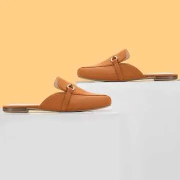 MUSSHOE Mules for Women Flats Comfortable Slip on Women Mules Backless Loafers,Tan Suede 9