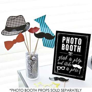 Big Dot of Happiness Photo Booth Sign with Stand – Festive & Durable Plastic Display – Indoor & Outdoor Party Decoration – 10.5” x 13.75”