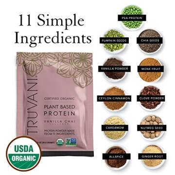 Truvani Vegan Pea Protein Powder | Vanilla Chai | 20g Organic Plant Based Protein | 10 Travel Packets | Keto | Gluten & Dairy Free | Low Carb | No Added Sugar