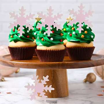 Gyufise 50Pcs Edible Snowflake Cupcake Toppers for Winter