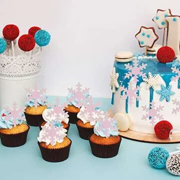 Gyufise 50Pcs Edible Snowflake Cupcake Toppers for Winter