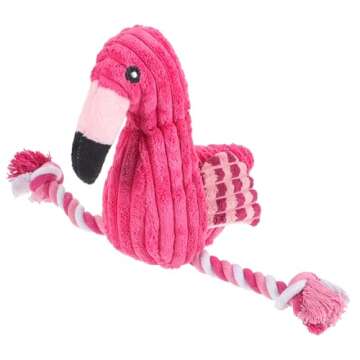 POPETPOP Dog Squeaky Rope Toy Plush Flamingo Shape Corduroy Teeth Cleaning Chew Toy Interactive Stuf...