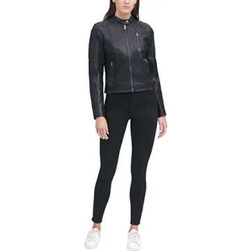 Levi's Women's Faux Leather Motocross Racer Jacket (Standard and Plus), Black, Large