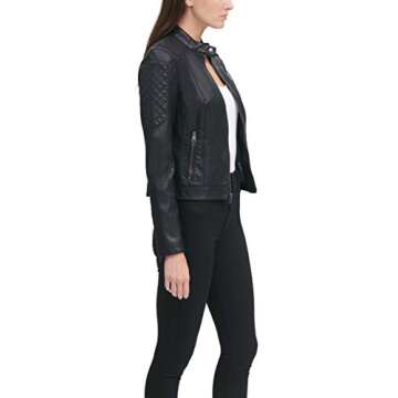Levi's Women's Faux Leather Motocross Racer Jacket (Standard and Plus), Black, Large
