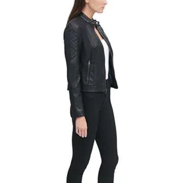 Levi's Women's Faux Leather Motocross Racer Jacket (Standard and Plus), Black, Large